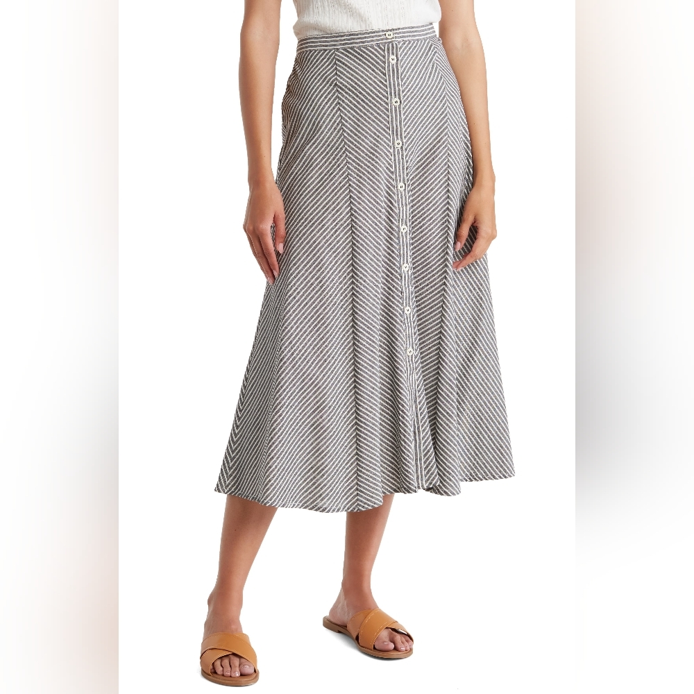 NWT Max Studio Stripe Button Front Cotton Skirt